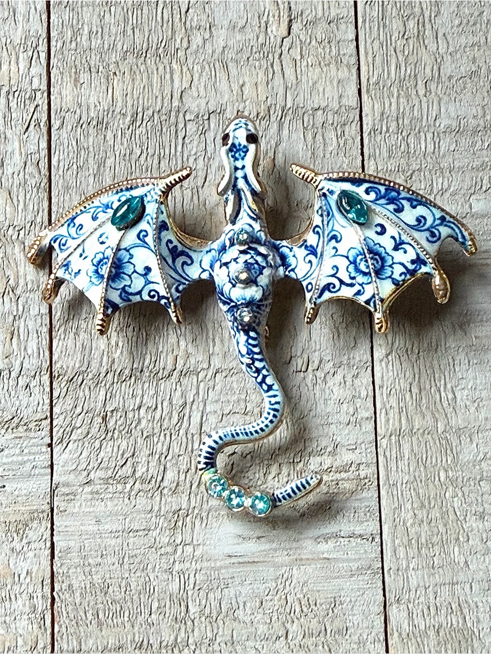 Blue and White Flying Dragon Brooch